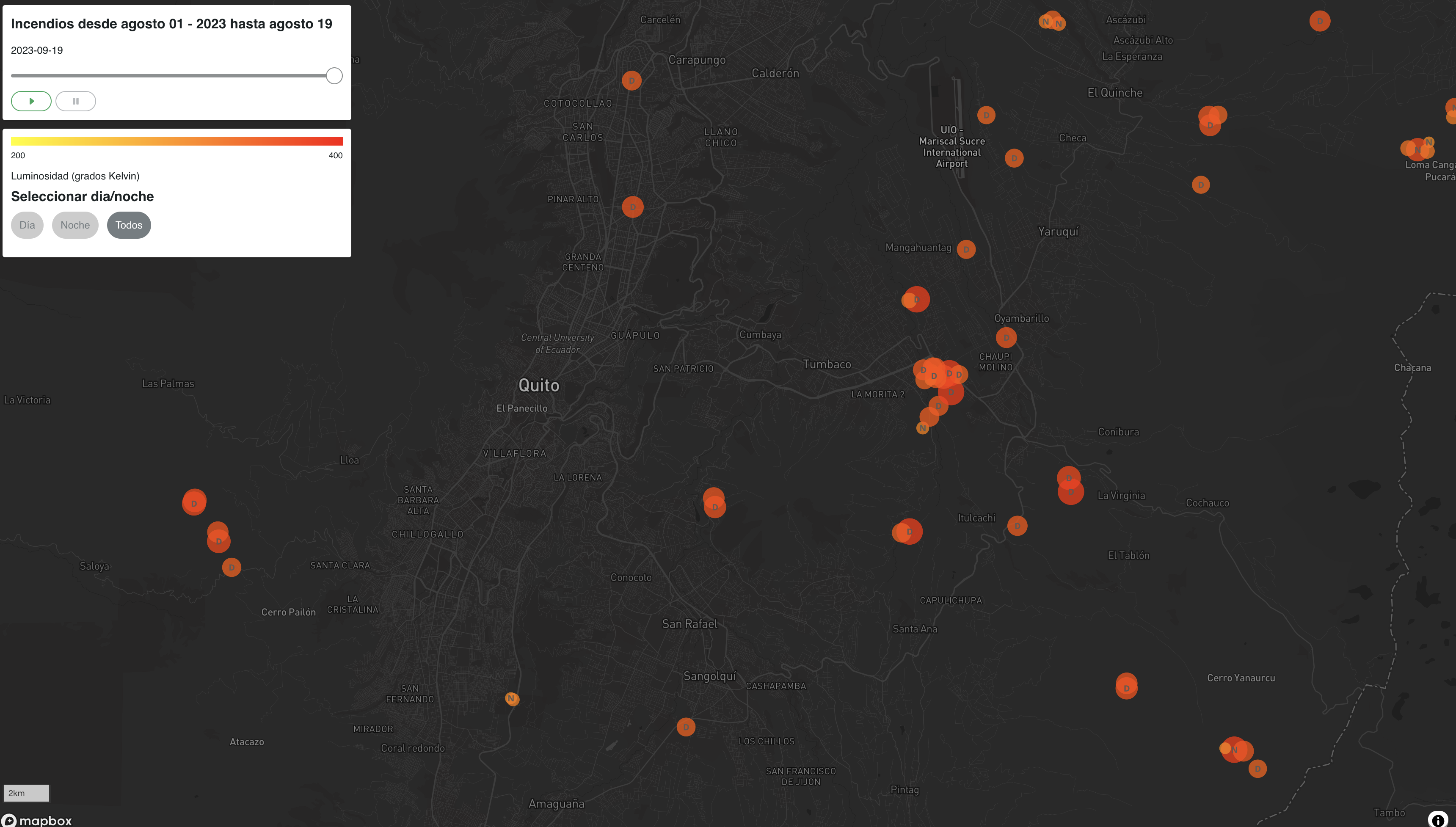 Map of Quito with red spots